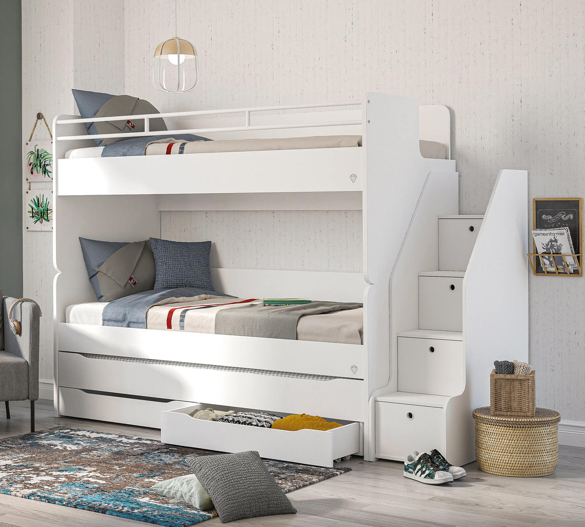 Горно легло за модулно двуетажно легло «Studio White»