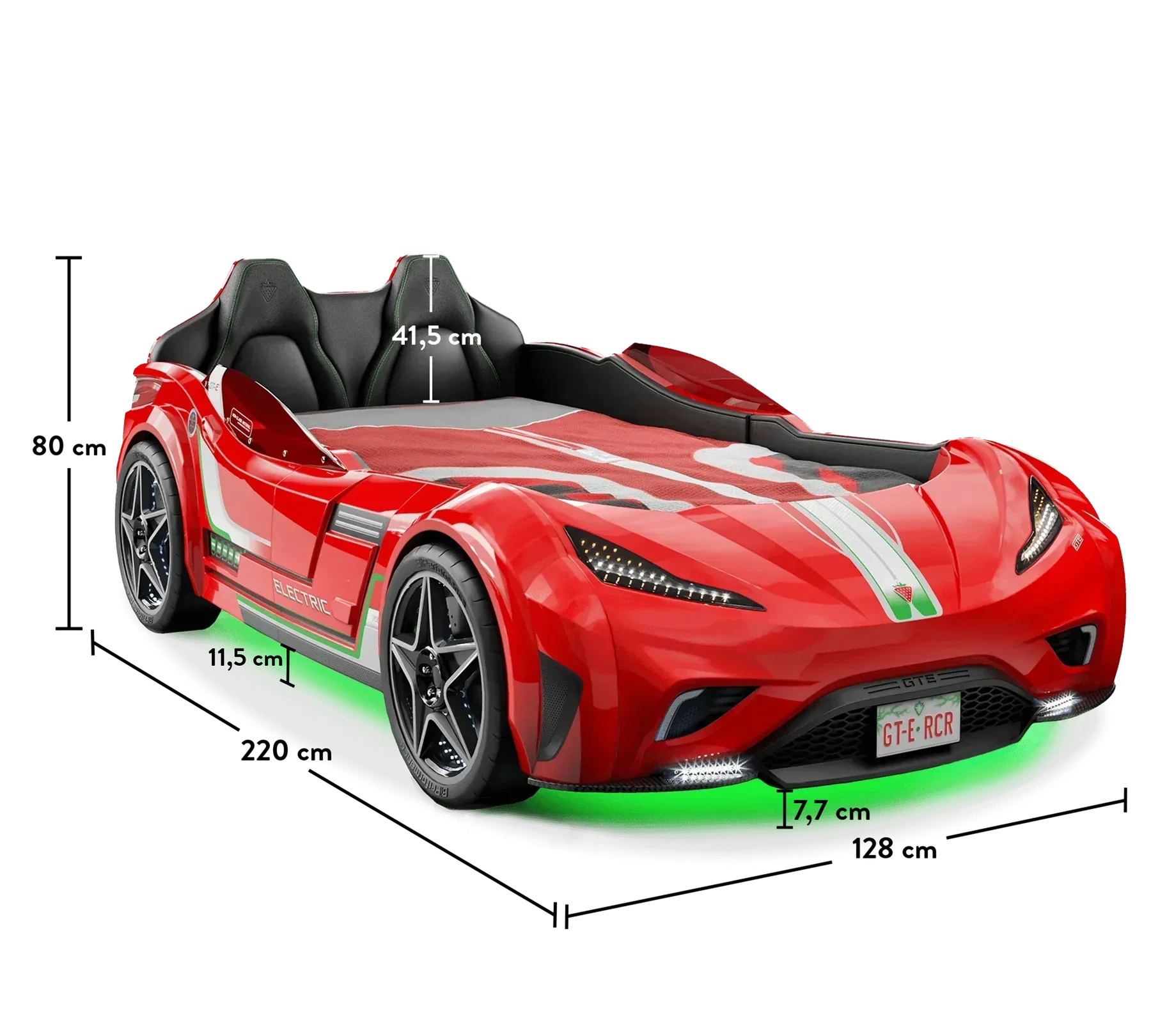 Легло-кола «GTE» + звук и LED осветление, с кожена тапицерия, цвят червен, за матрак 100х190см