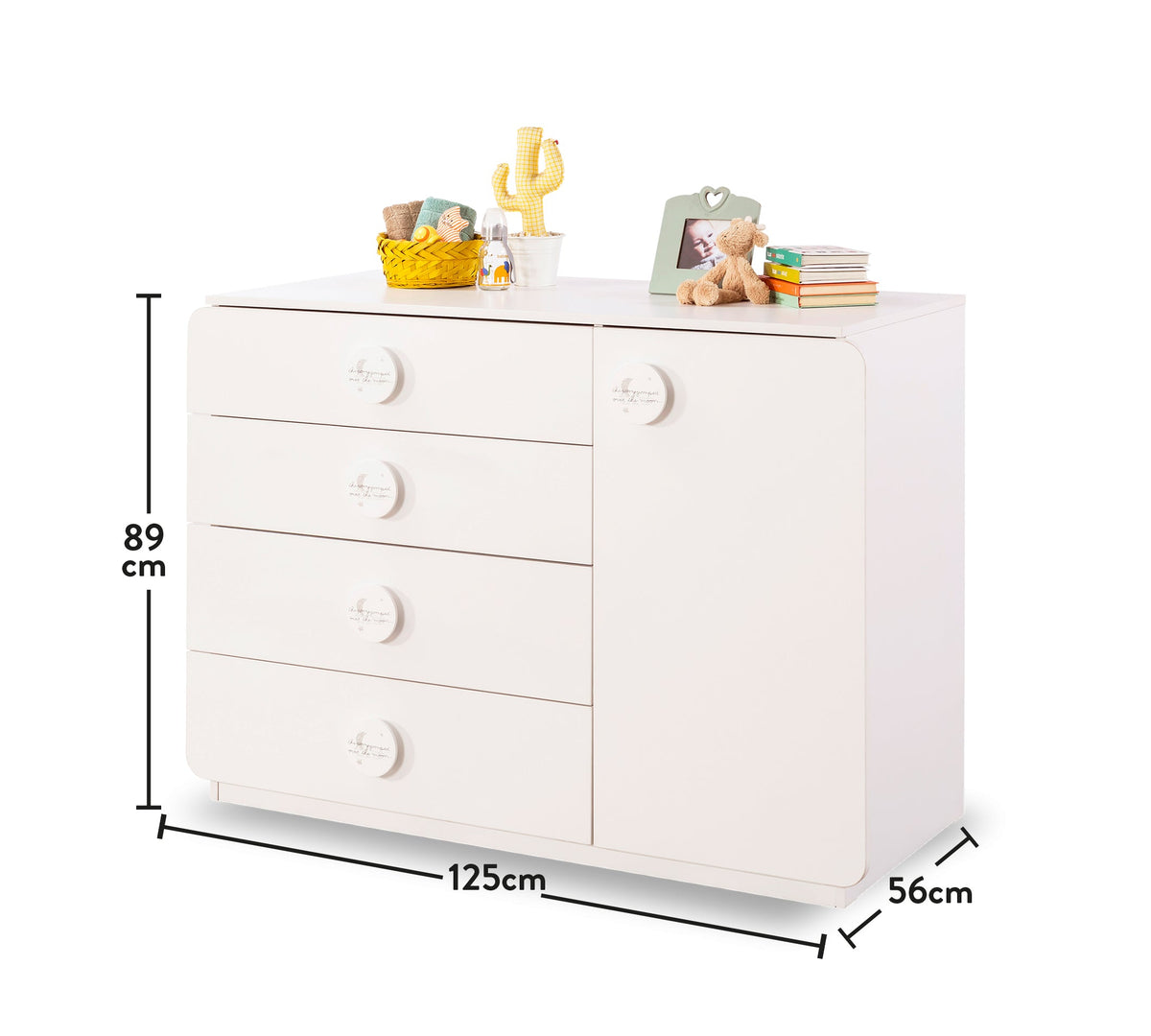Скрин «Baby Cotton» с четири чекмеджета и шкаф, размер 125х89х56см