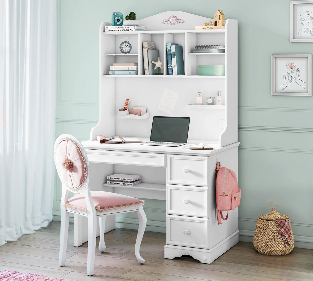 Надстройка за бюро «Rustic White» + USB зарядна станция, размер 105х100х38см