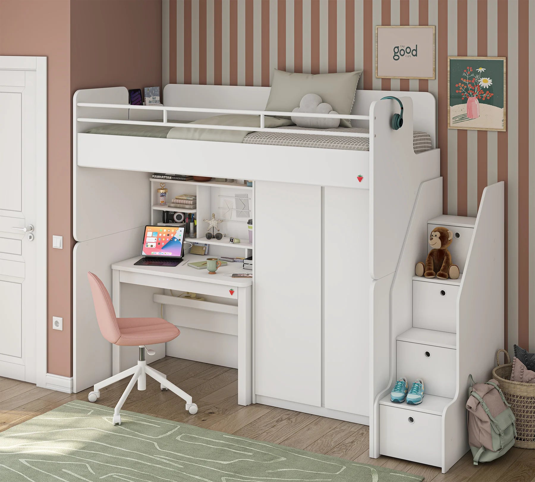 Гардероб «Studio White» - чекмеджета, рафтове и лост