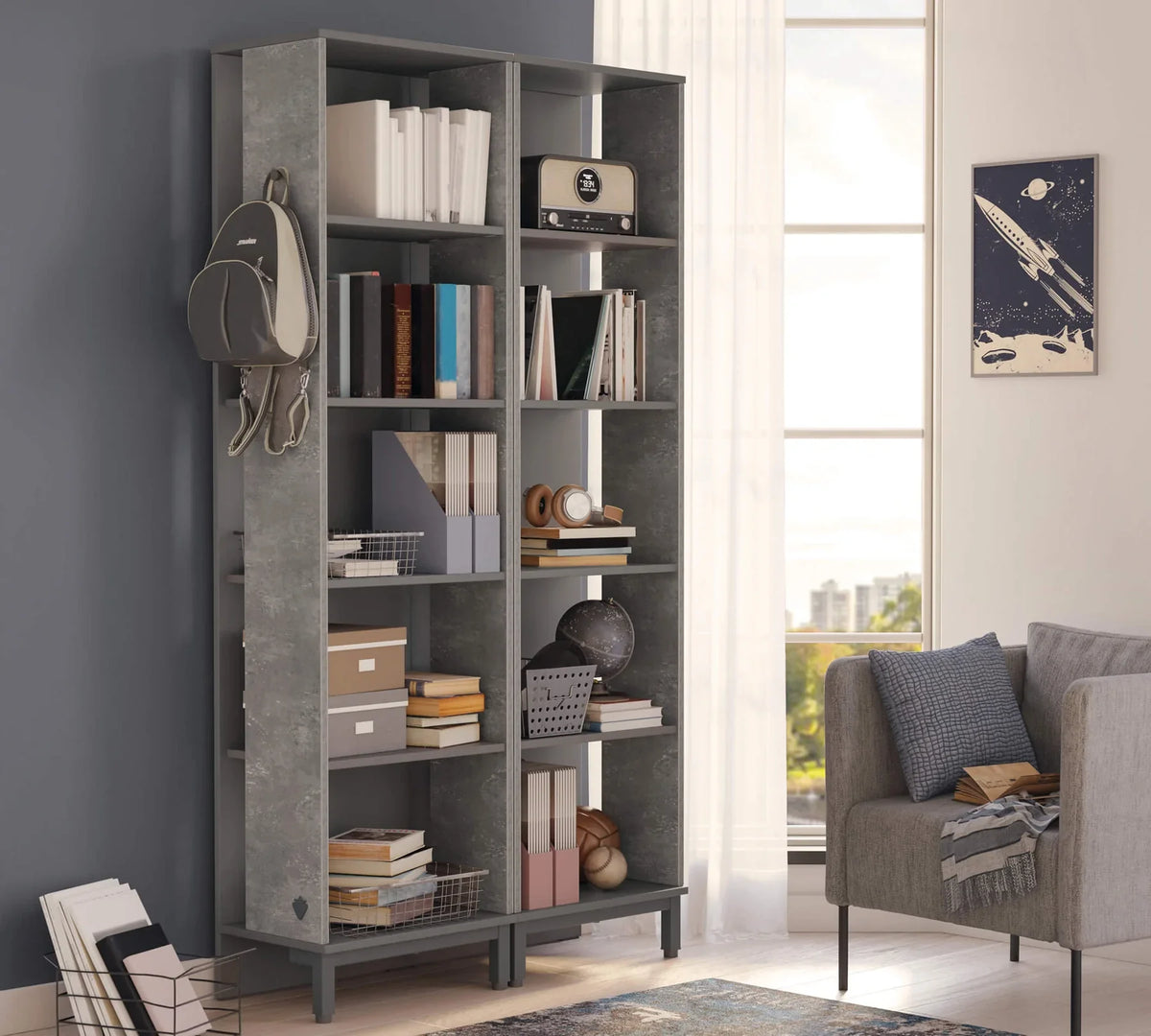 Библиотека «Space Gray» с размер 52x180x32см