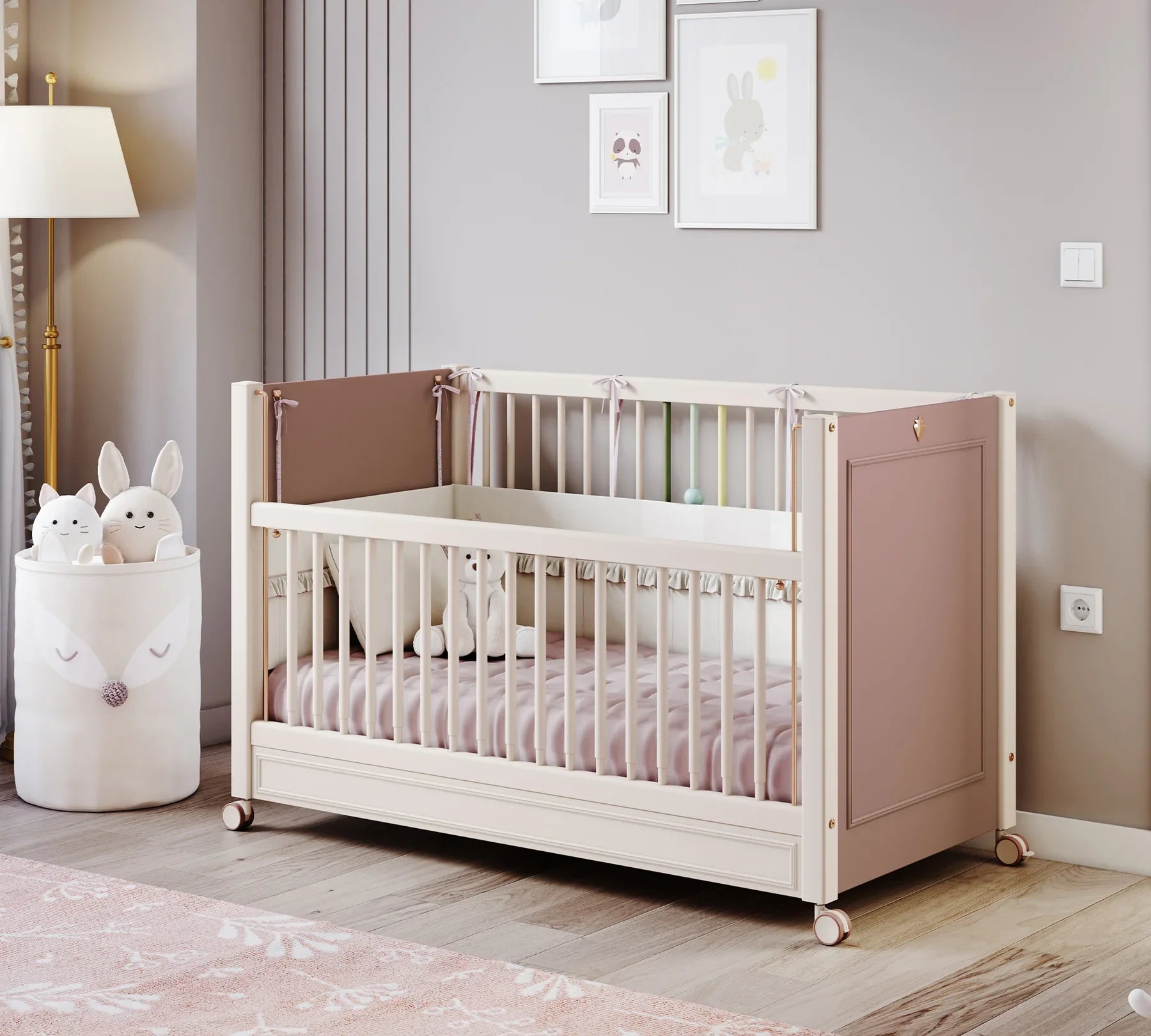 Бебешка кошара «Elegance Baby» с въртящи колелца и подвижна преграда, за матрак 60х120см