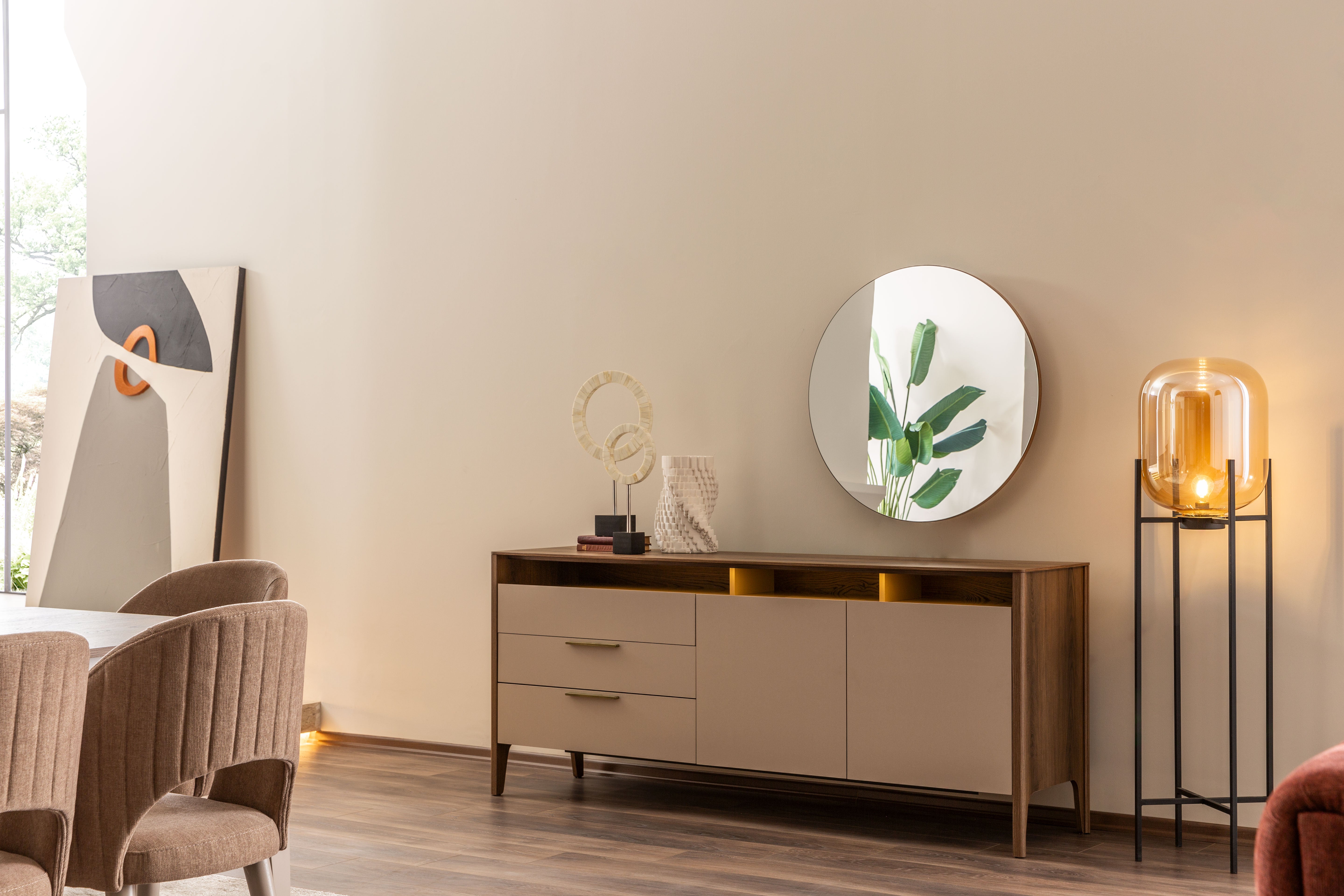 Бюфет «Tilsim» + огледало, с три чекмеджета, с LED осветление, размер 190х80х50см