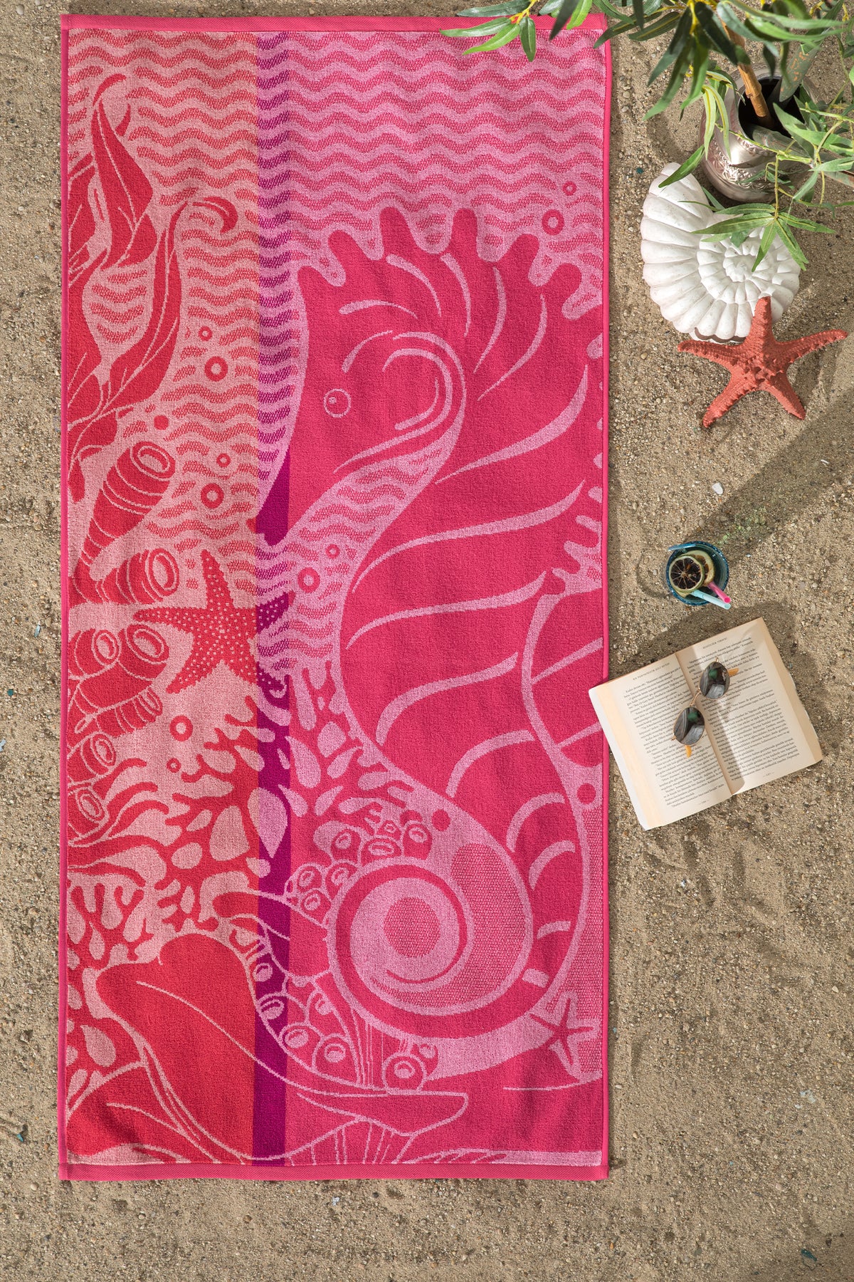 Плажна хавлия «Nice Pink Sea Horse» памук, кадифе, размер 70х150см