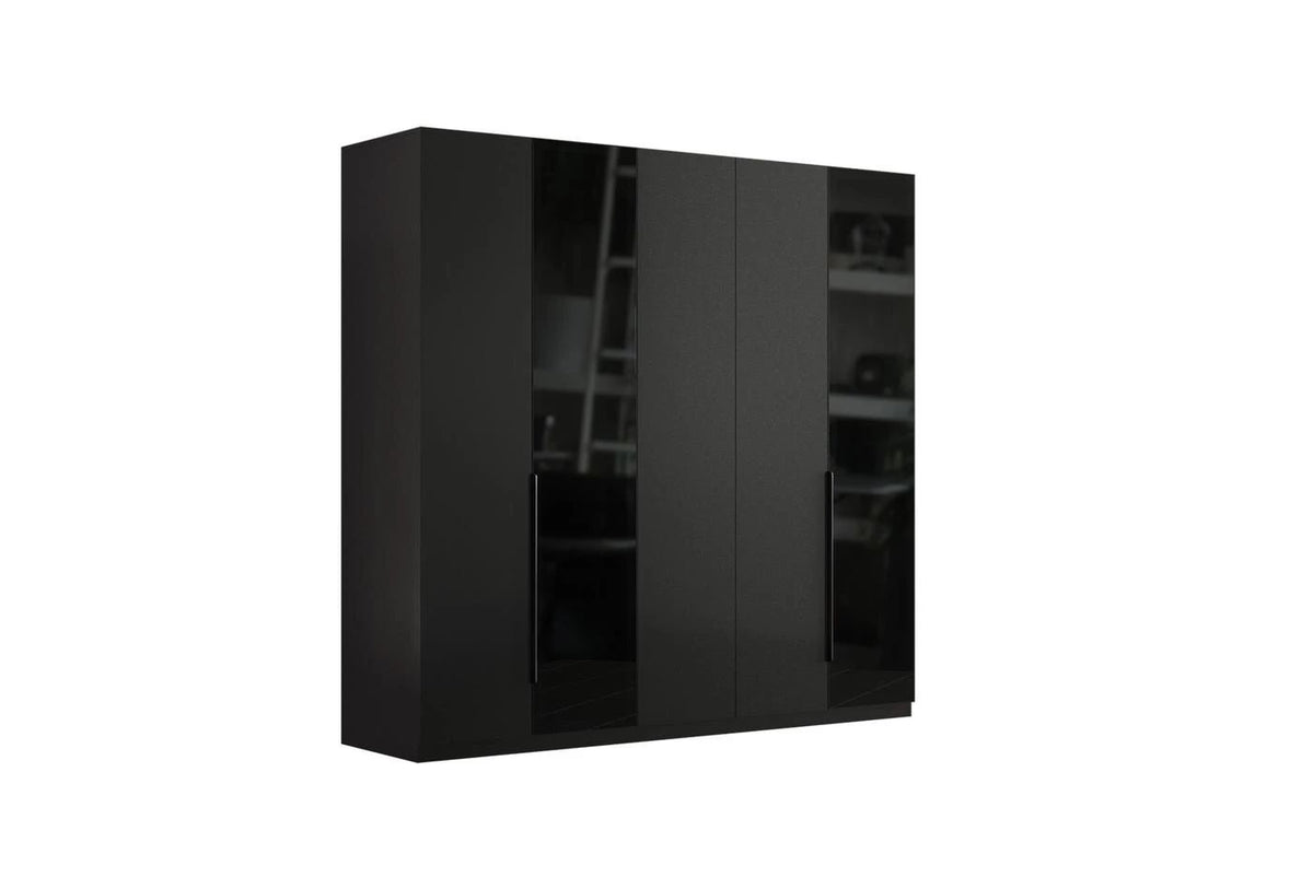 Петкрилен гардероб «Legato Black» + стъклени врати, ширина 226см
