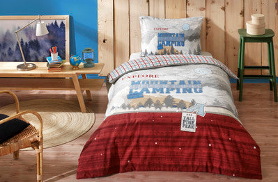 Детски спален комплект «Grey Camping» - 3 части, памук, ранфорс