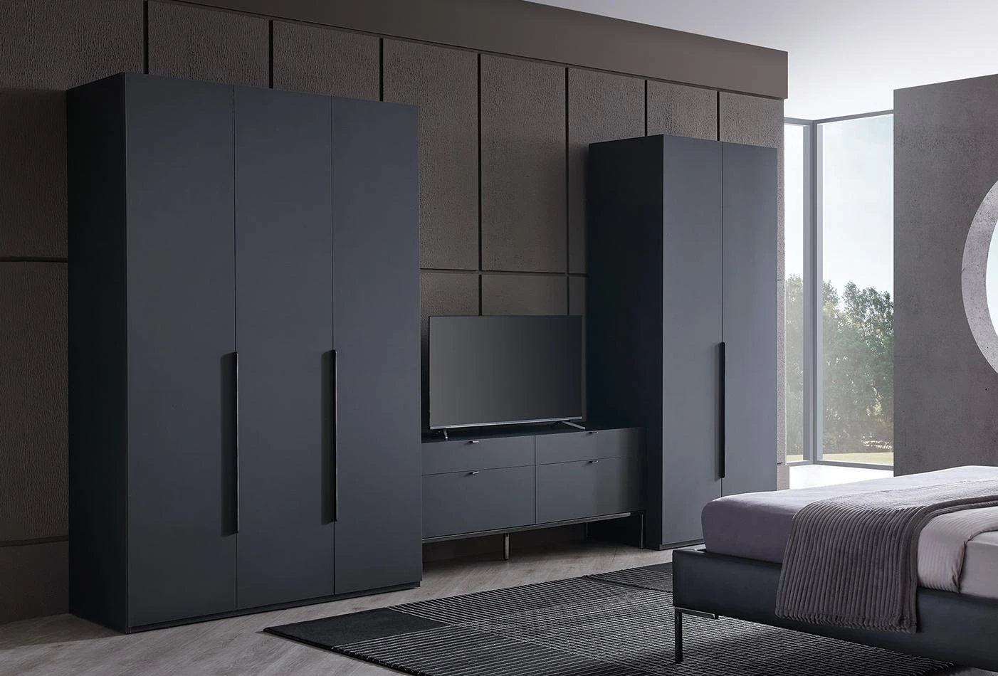 Трикрилен гардероб «Legato Black» - ширина 136см