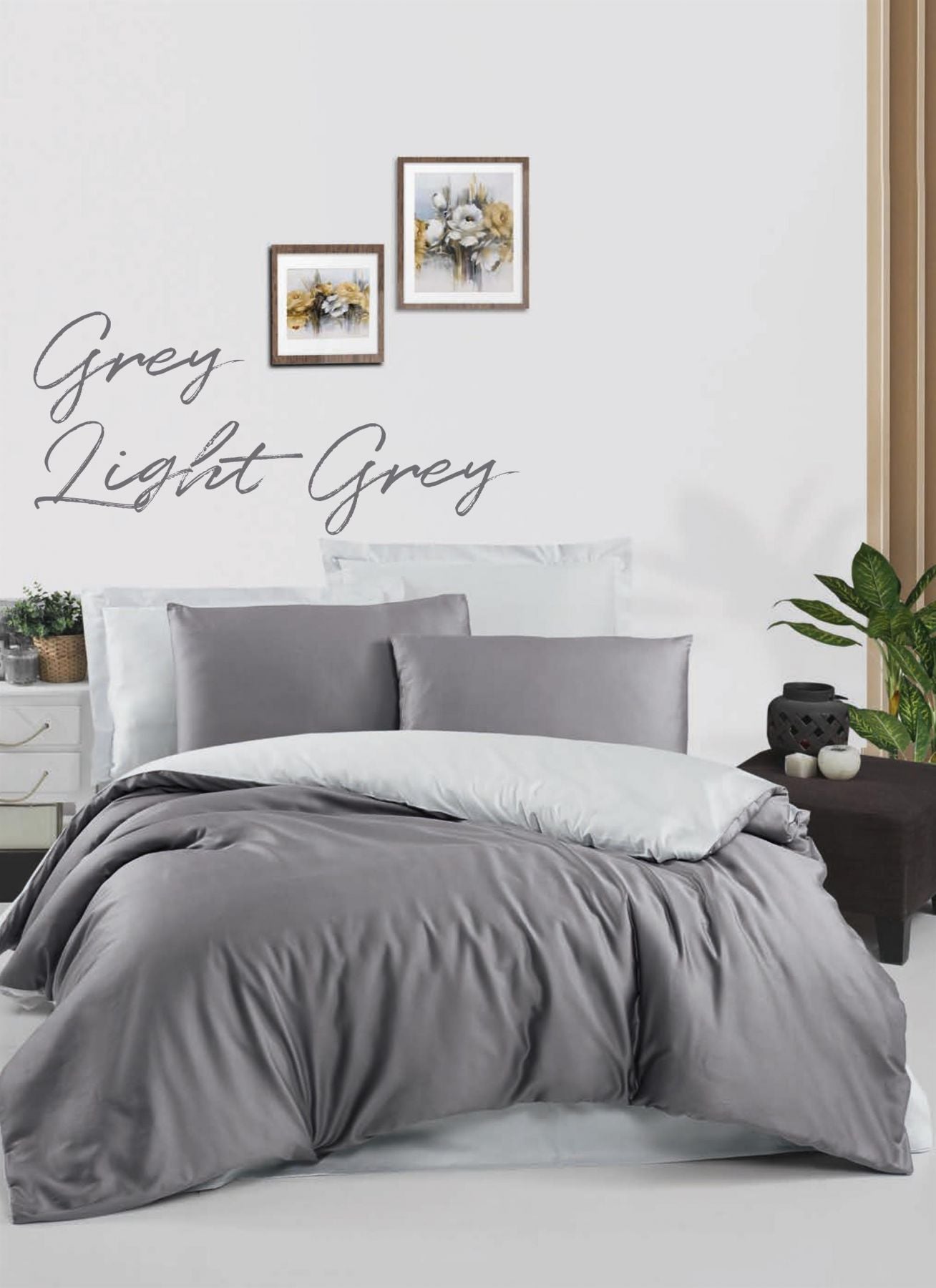 Двоен спален комплект «Grey/Light Grey» с два плика, 5 части, памучен сатен