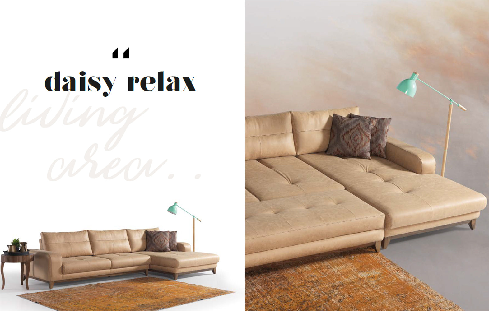 Ъглов разтегателен диван «Daisy Relax» + две декоративни възглавници, ширина 315см