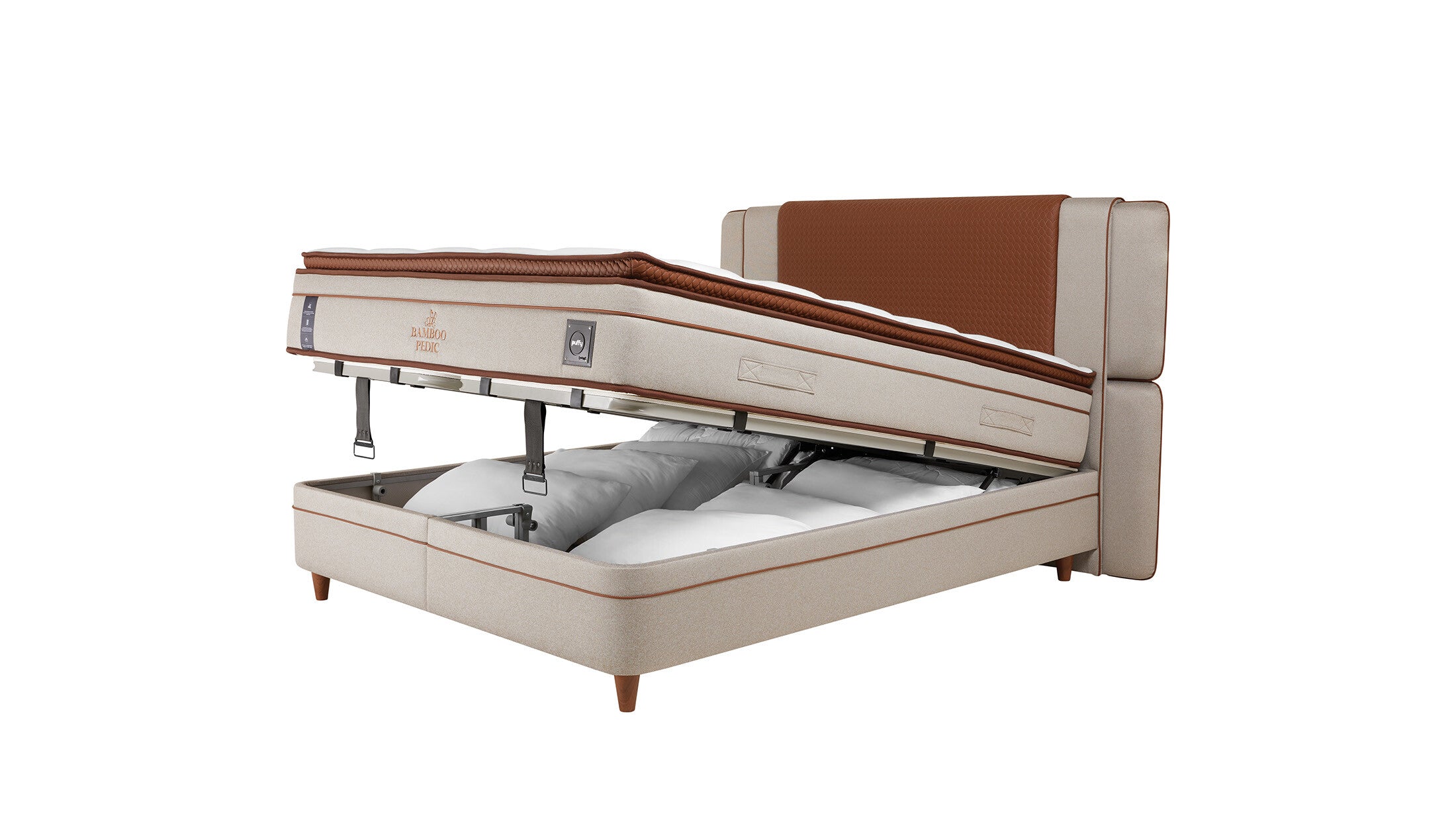 Тапицирано легло «Bamboo Pedic» + Матрак и табла - с място за съхранение, матрак с бамбукови влакна, с микрокапсули