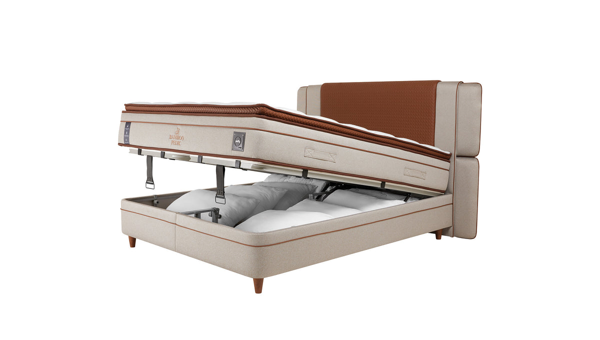 Тапицирано легло «Bamboo Pedic» + Матрак и табла - с място за съхранение, матрак с бамбукови влакна, с микрокапсули