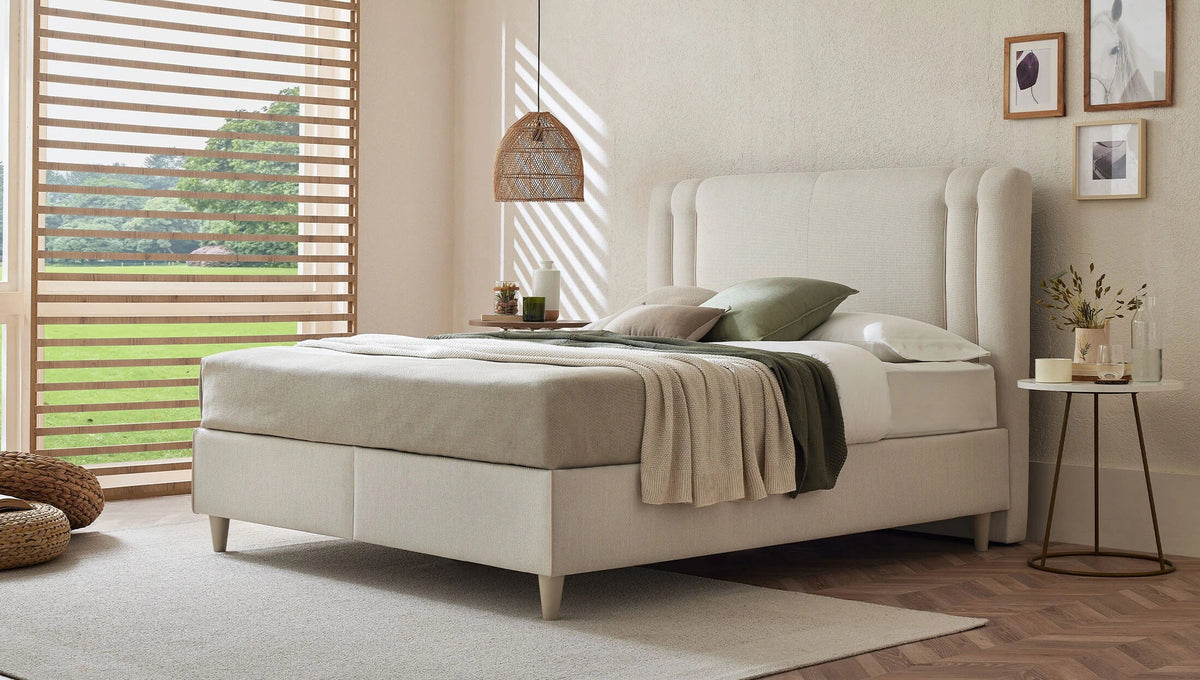Тапицирано легло «Comfort plus» + Матрак и табла - с място за съхранение, матрак с технология Fresche