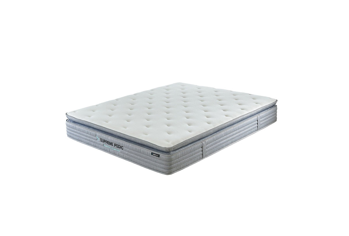 Тапицирано легло «Supreme Pedic» + Матрак и табла - с място за съхранение, матрак с бамбукови влакна