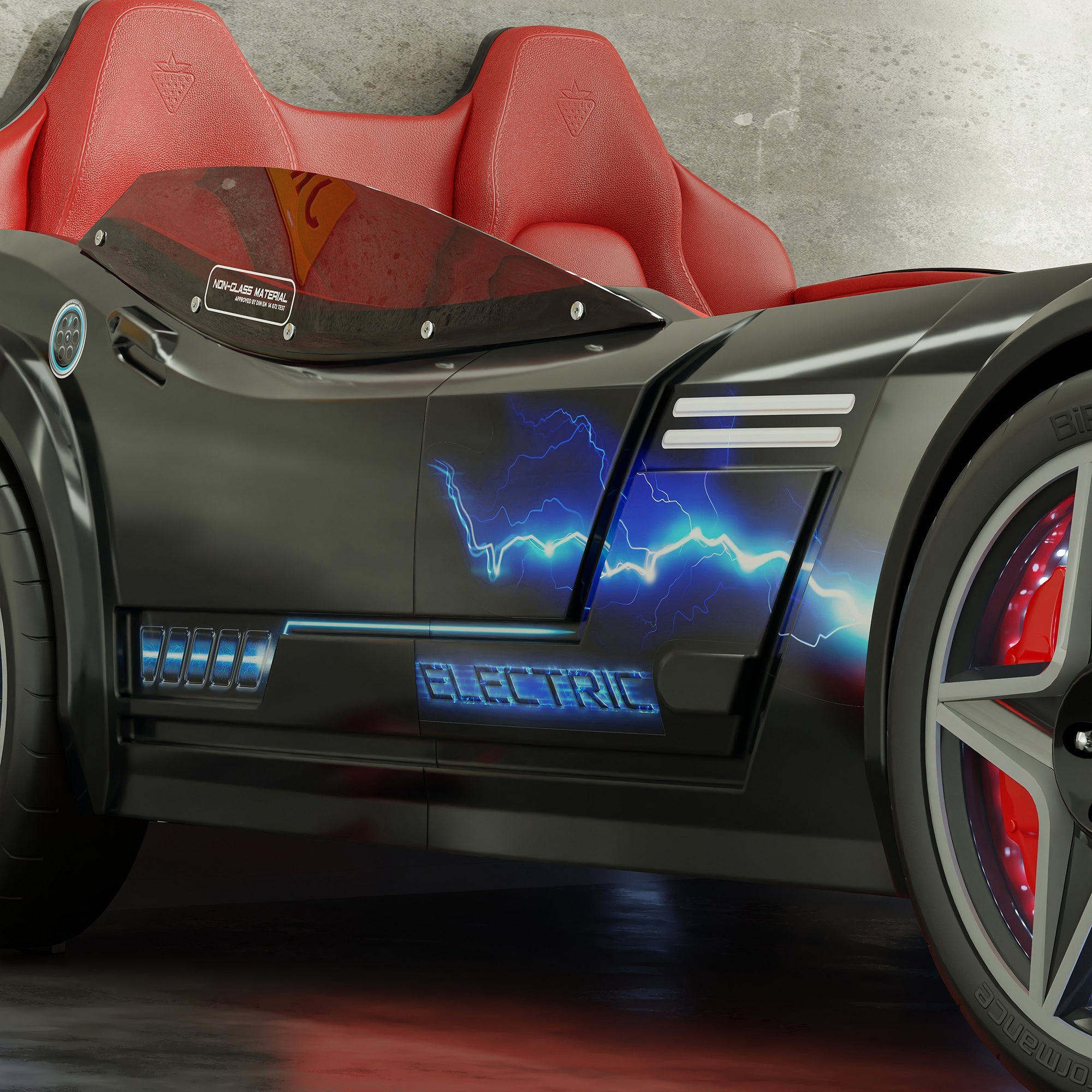 Легло-кола «GTE» + звук и LED осветление, с кожена тапицерия, цвят черен, за матрак 100х190см