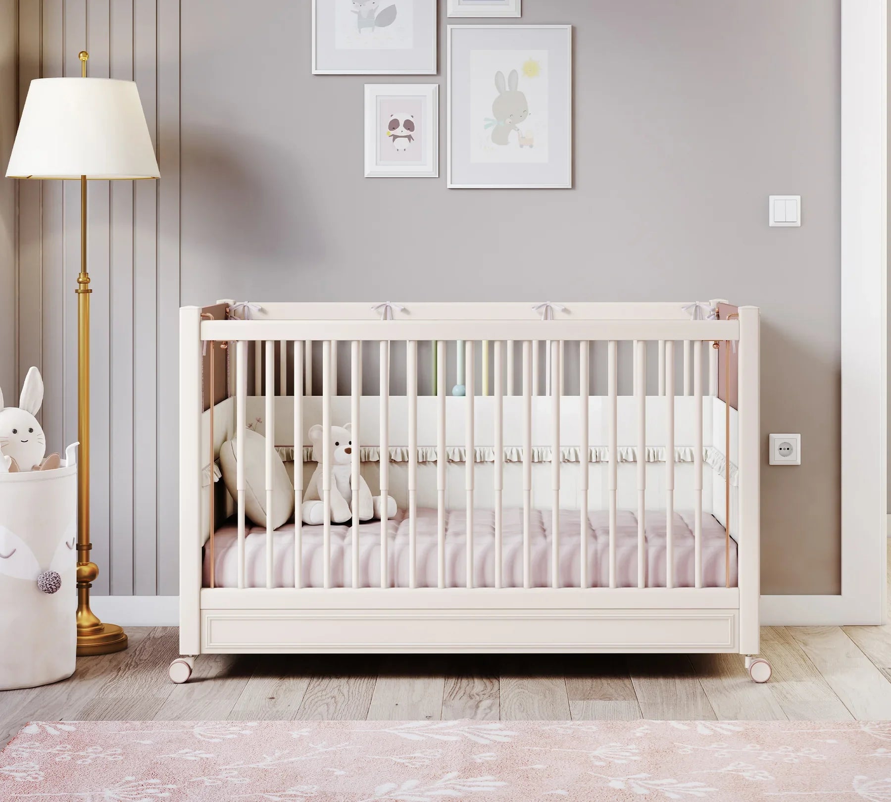 Бебешка кошара «Elegance Baby» с въртящи колелца и подвижна преграда, за матрак 60х120см