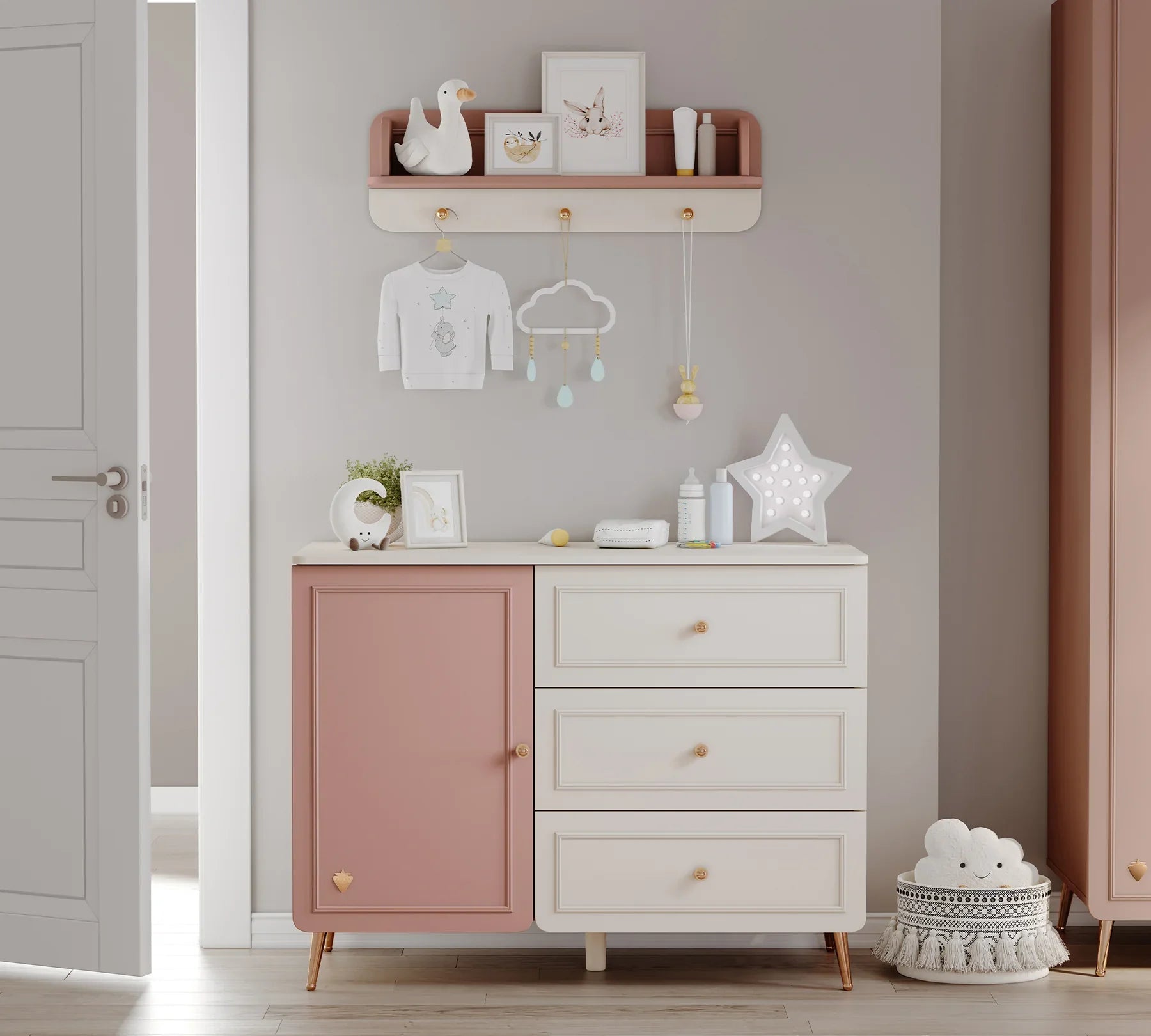 Скрин «Elegance Baby» с три чекмеджета и шкаф, размер 112х86х47см