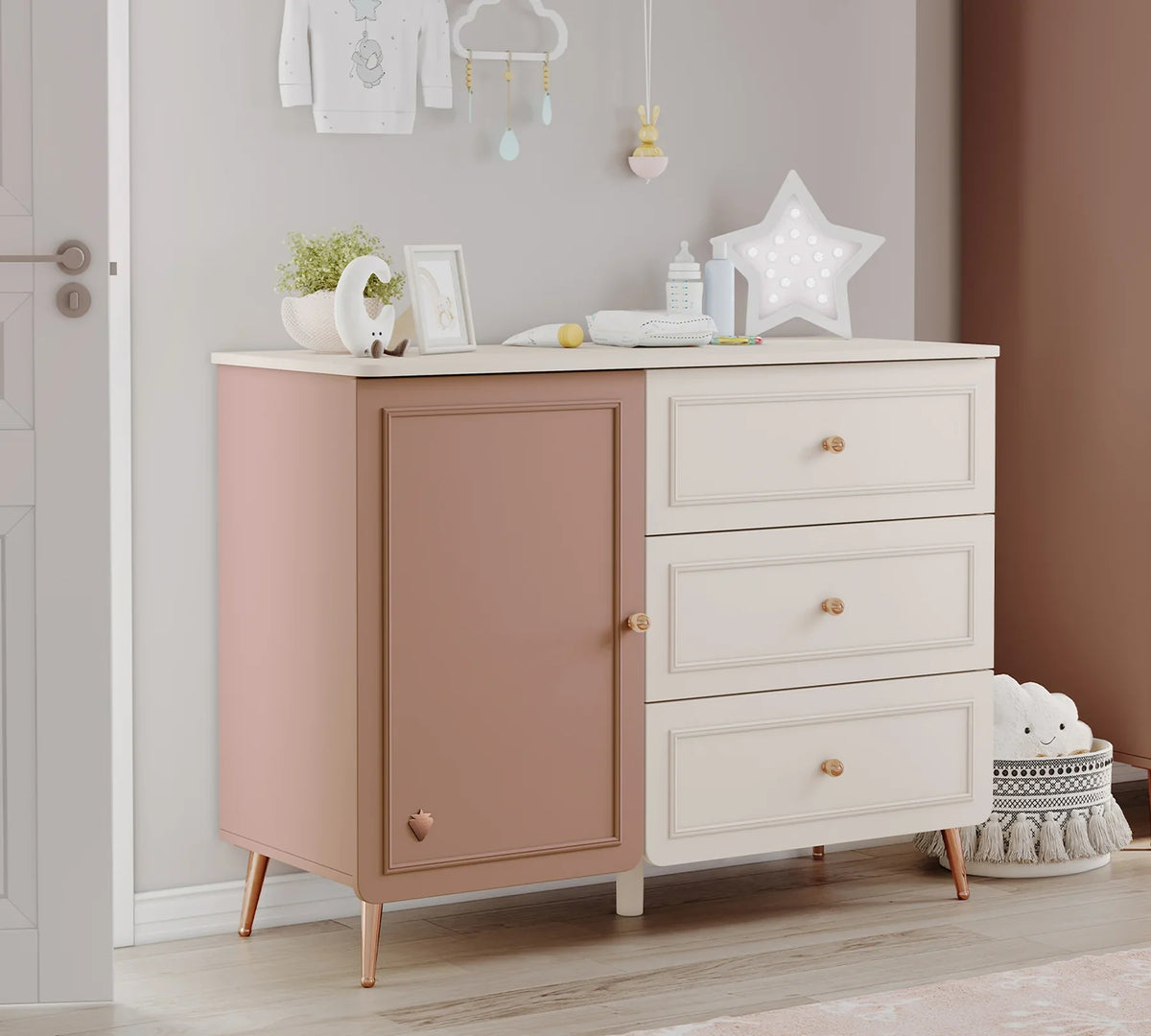 Скрин «Elegance Baby» с три чекмеджета и шкаф, размер 112х86х47см