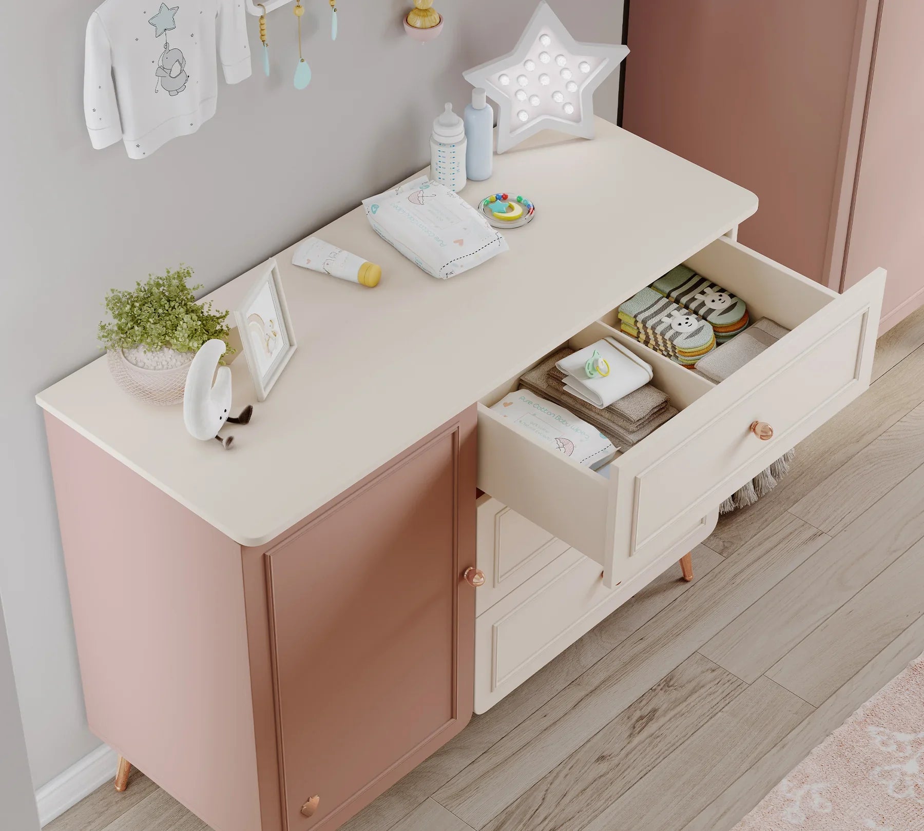 Скрин «Elegance Baby» с три чекмеджета и шкаф, размер 112х86х47см