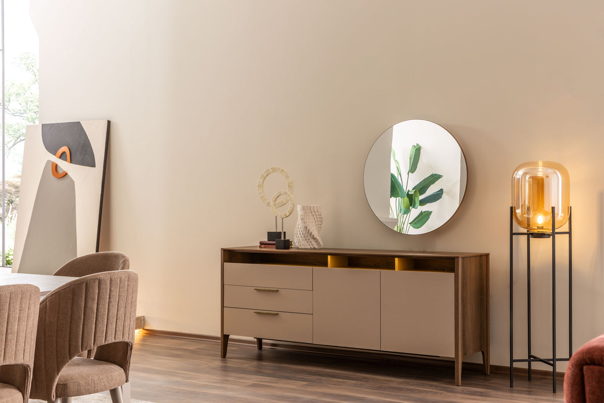 Бюфет «Tilsim» + огледало, с три чекмеджета, с LED осветление, размер 190х80х50см