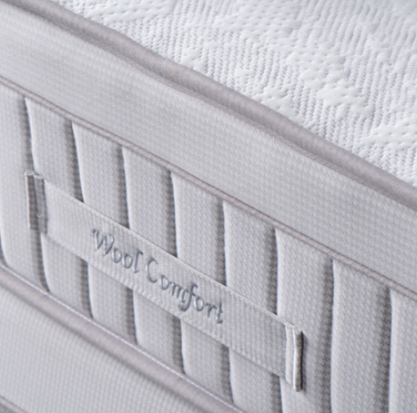 Тапицирано легло «Wool Comfort» + Матрак и табла - с място за съхранение, повдигащ механизъм, система за безшумно затваряне