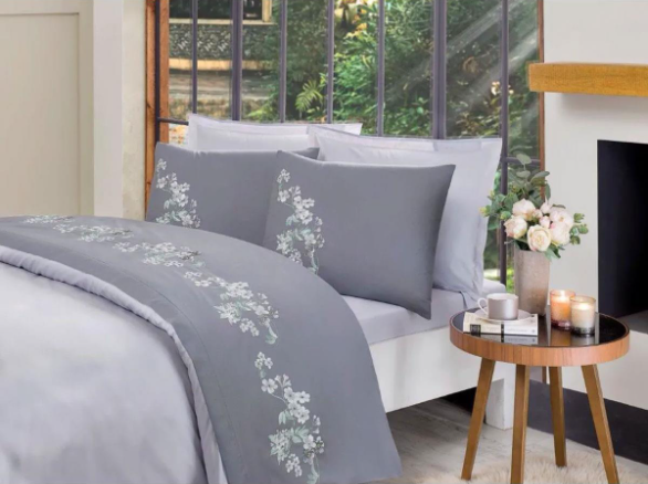 Двоен спален комплект «Boutique Antrasit Cozy» - 4 части, ранфорс, бродерия