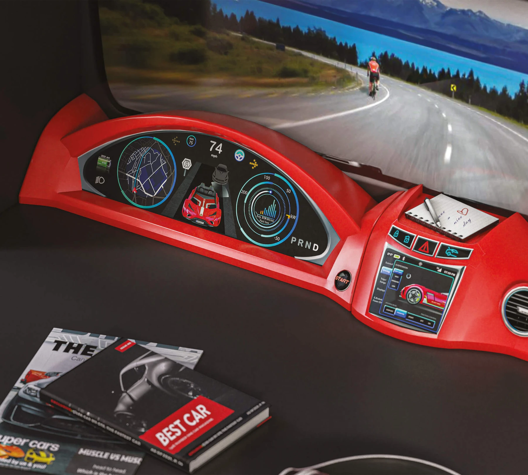 Бюро с надстройка «Champion Racer» + чекмеджета с органайзери, 3Д детайли, размери 115х174х68
