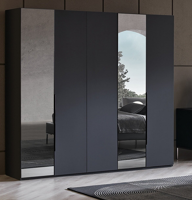 Петкрилен гардероб «Legato Black» + стъклени врати, ширина 226см