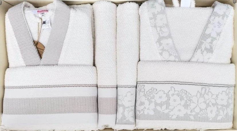 Комплект халати и хавлии «ROMANTIC TOUCH BEJ-YESIL» памук, 6 части