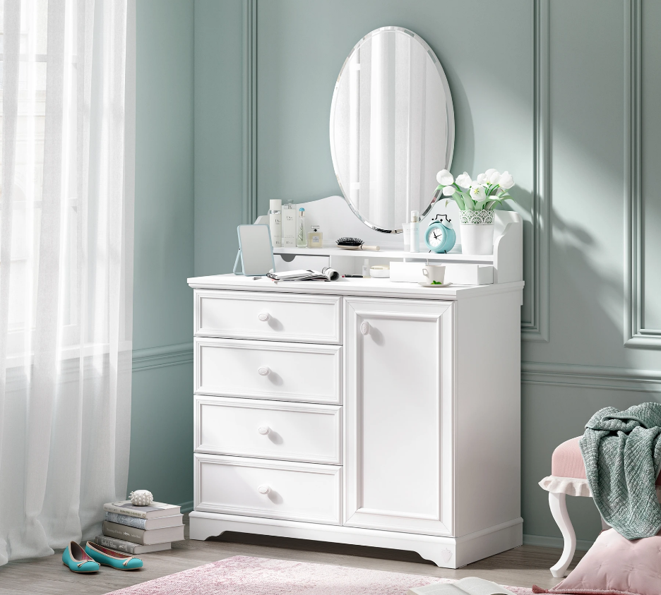 Скрин «Rustic White» с четири чекмеджета и шкаф, размер 101х86х48см