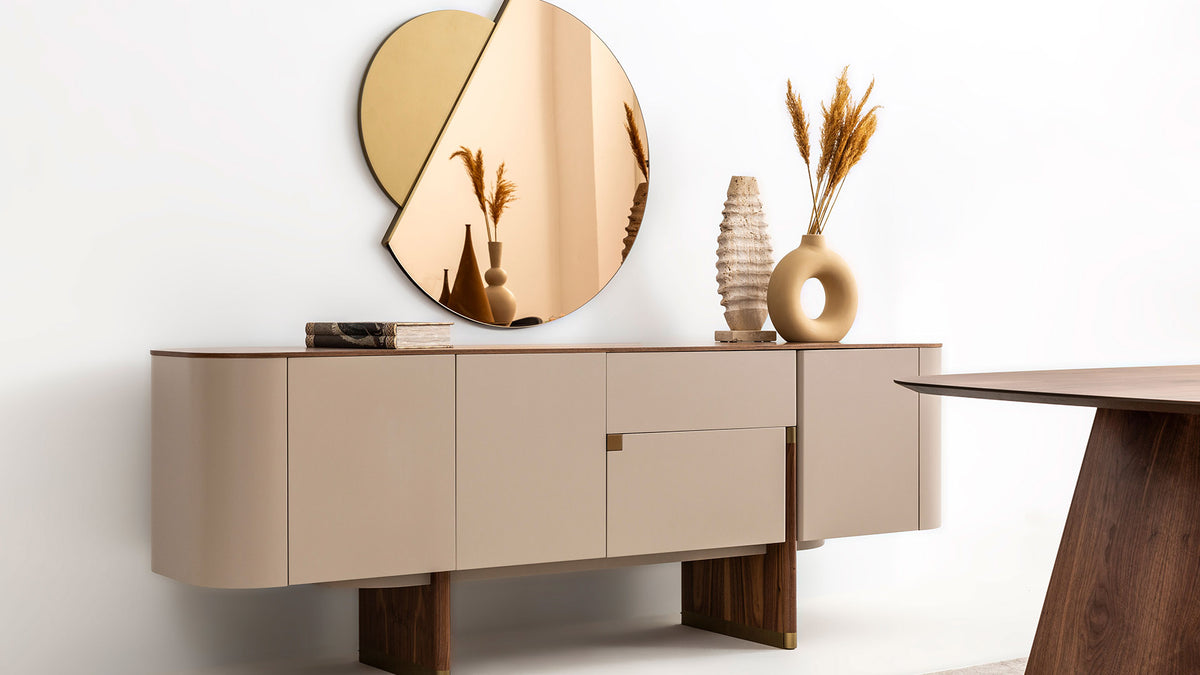 Бюфет «Delta Bej Walnut» с естествен фурнир, с две чекмеджета, размер 220х79х51см