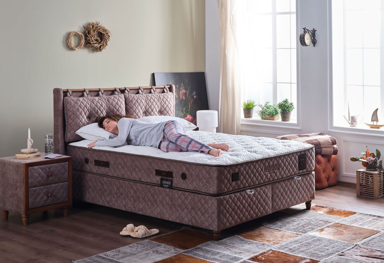 Тапицирана основа за легло «Bamboo Sleep» с място за съхранение, повдигащ механизъм, система за безшумно затваряне